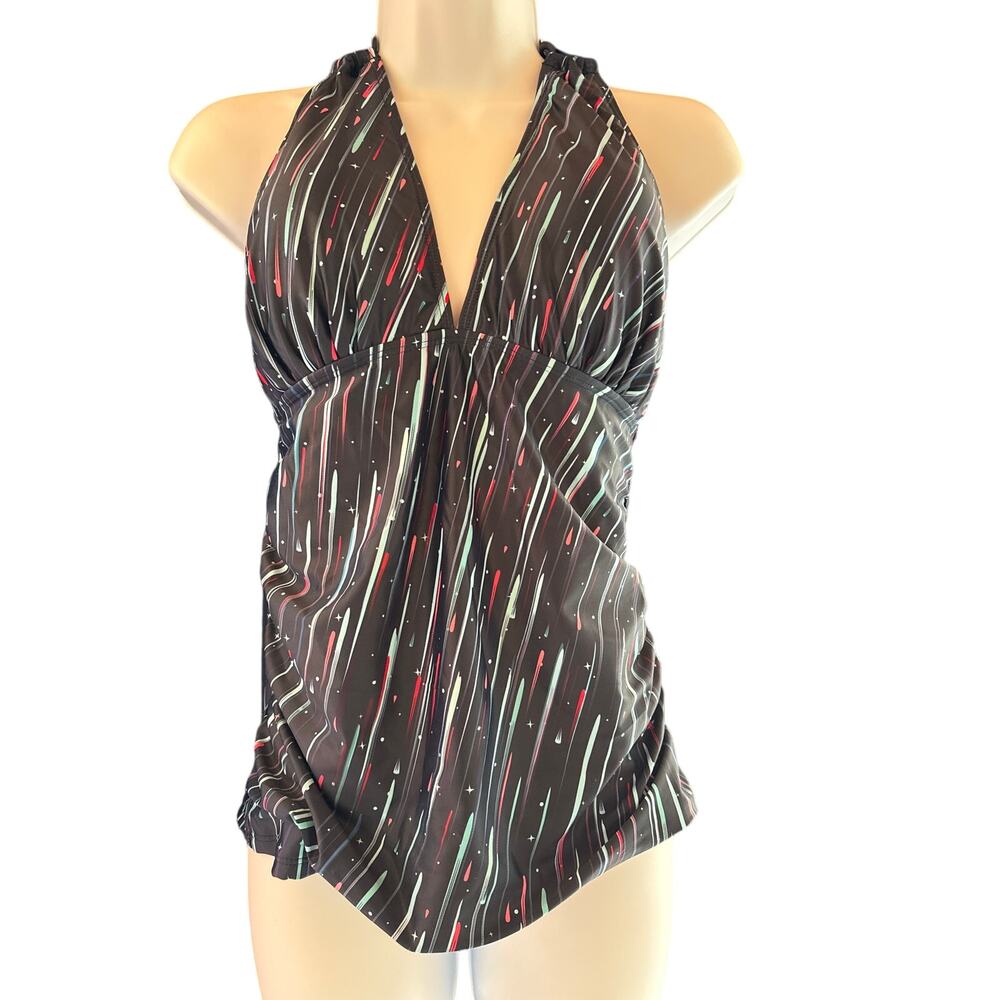 New Yonique women's blue & Red stars halter swimsuit top size Medium
